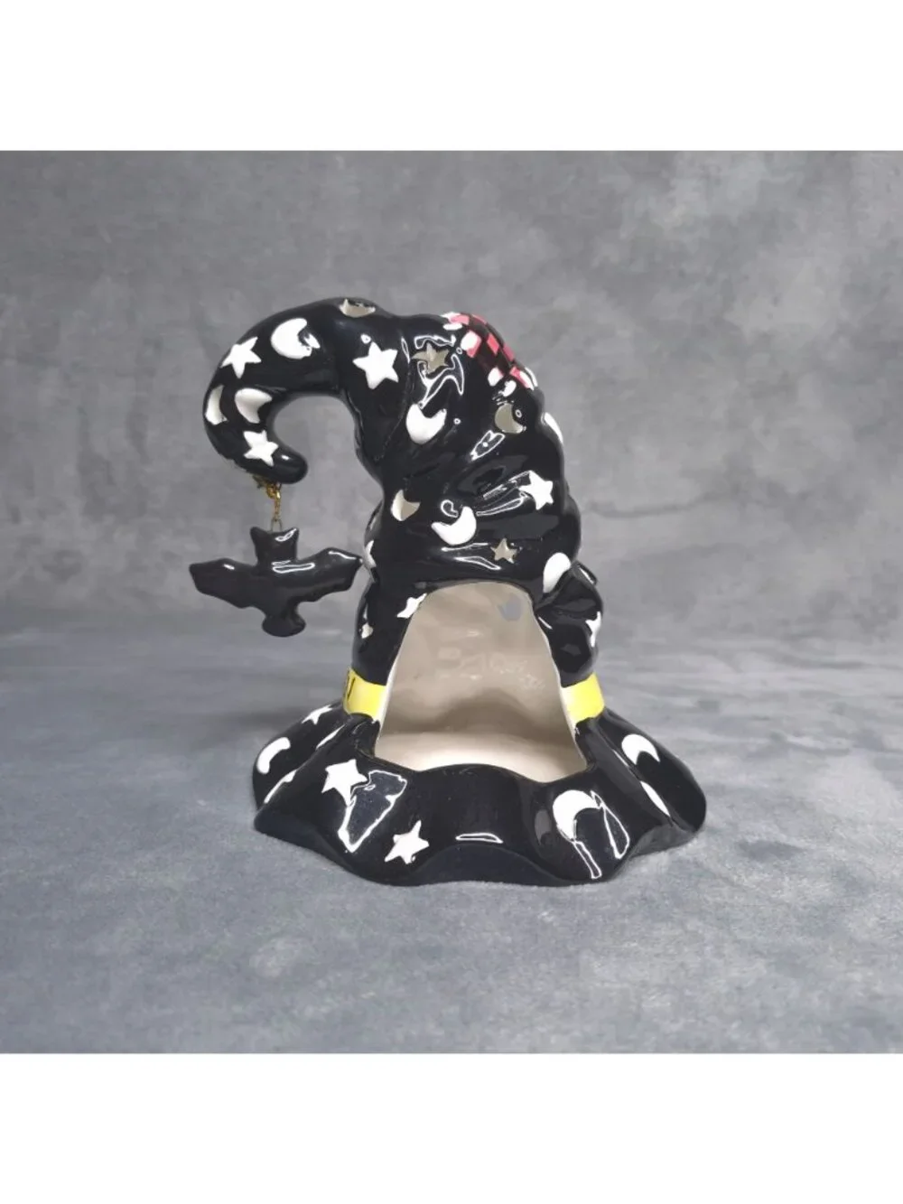 Happy Halloween Ceramic Witch Hat Candle Holder Bat Charm
